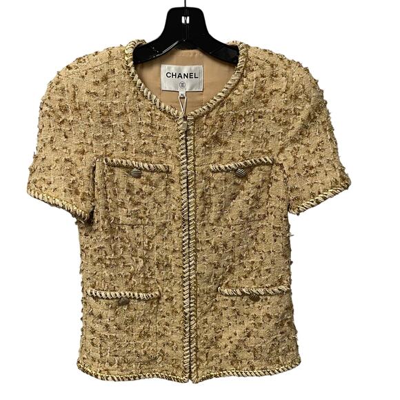 NWT Chanel 2019 Runway Collection Beige Gold Ecru Jacket Short Sleeve 36 / US 4 - Picture 1 of 12